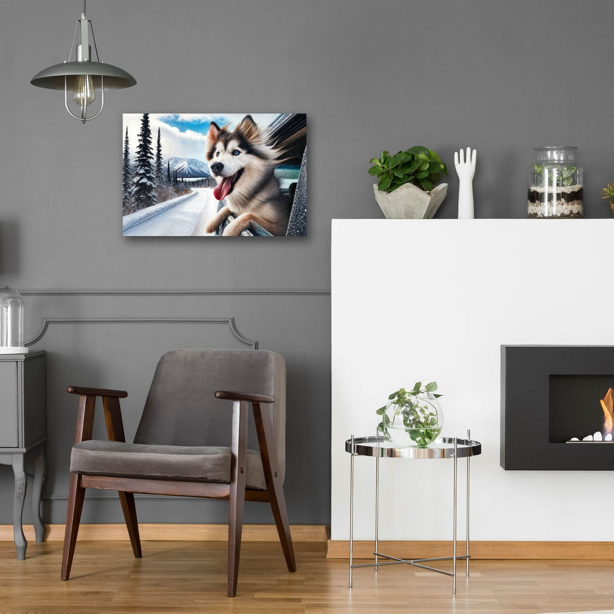 Dalle 2024-12-31 11.11.43 - Siberian Husky Joy by Rey Klimt - 24x16 acrylic wall art in a room
