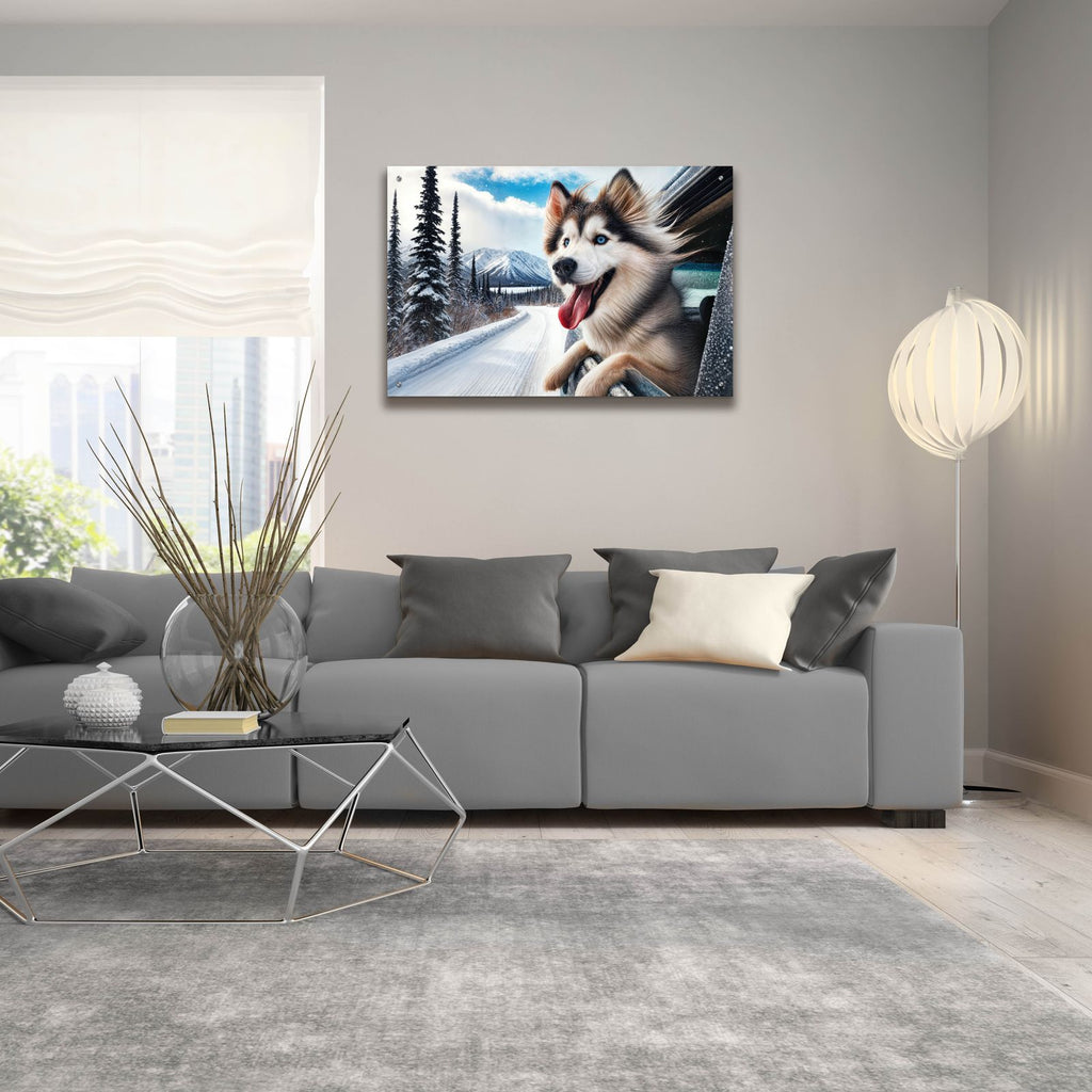 Dalle 2024-12-31 11.11.43 - Siberian Husky Joy by Rey Klimt - 36x24 acrylic wall art in a room