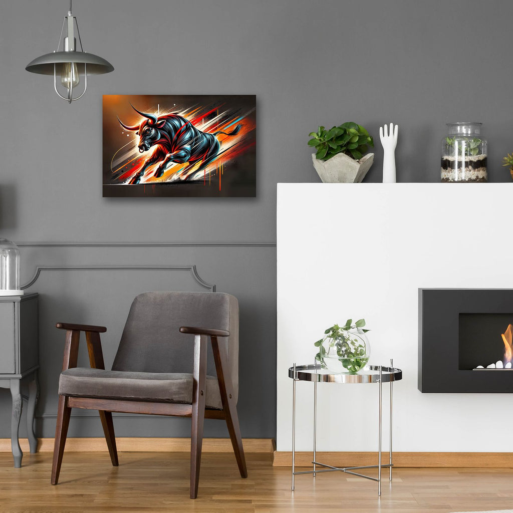 Charging Bull by Rey Klimt - 24x16 acrylic wall art in a room