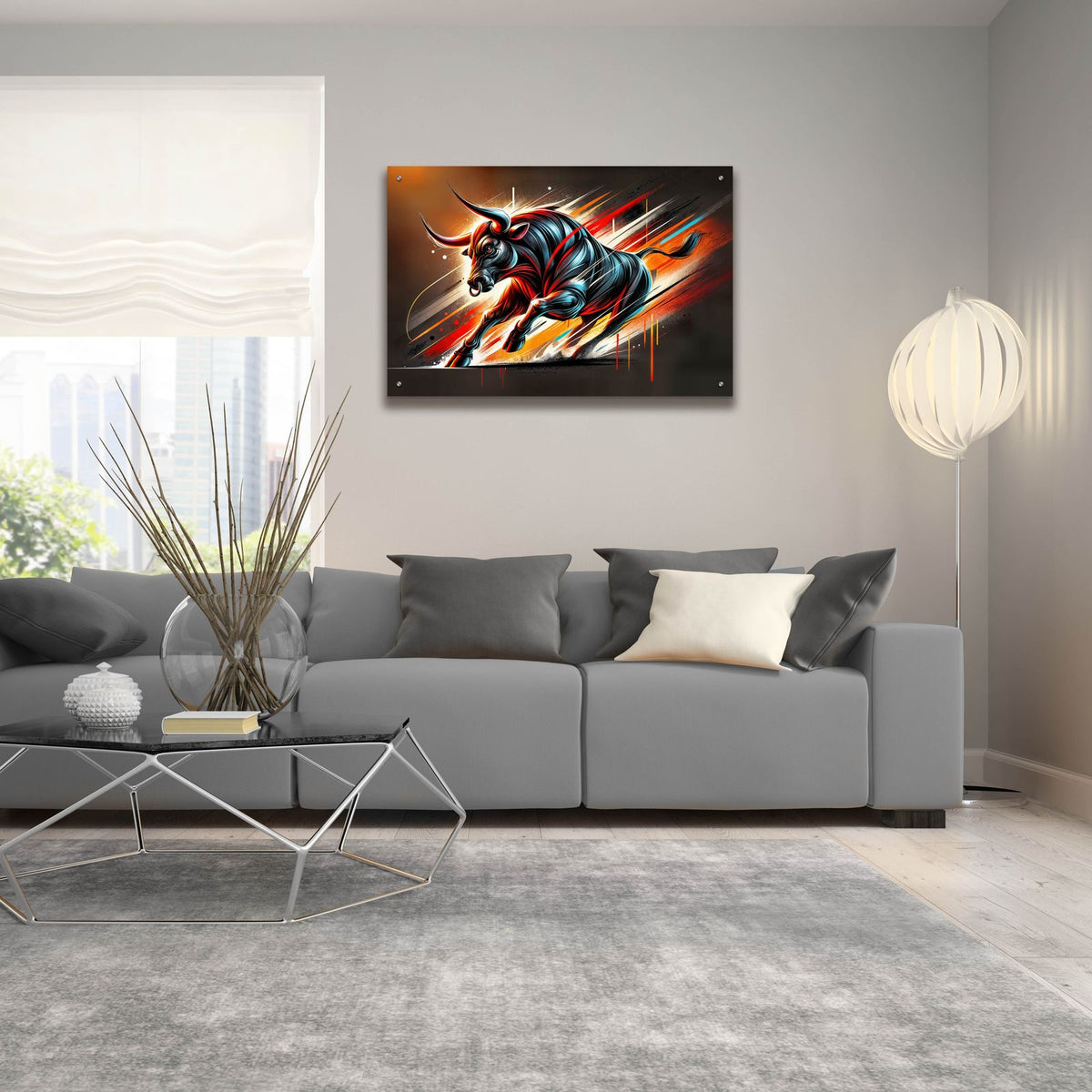 Charging Bull by Rey Klimt - 36x24 acrylic wall art in a room