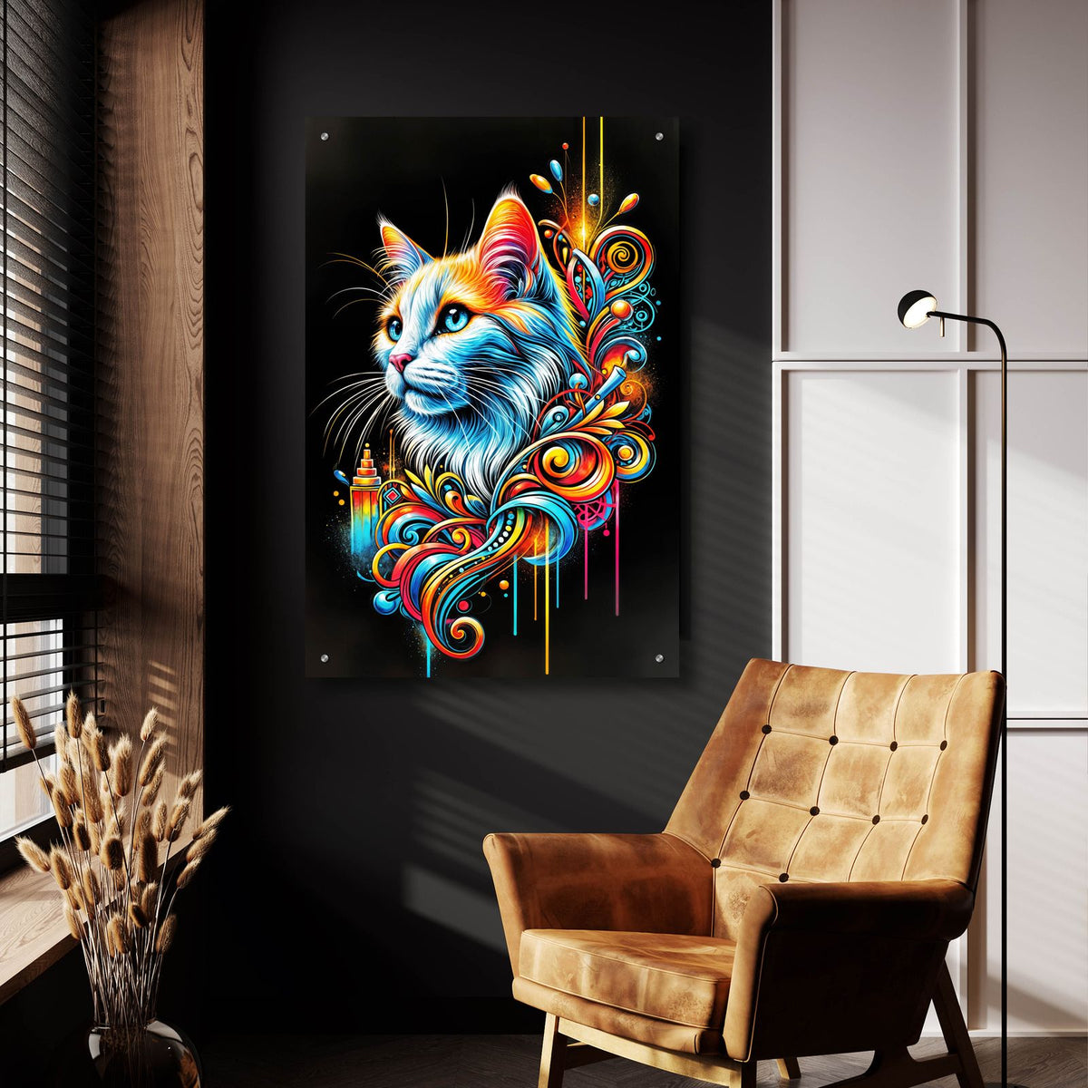 Cat Portrait - Graffiti Style by Rey Klimt - 24x36 acrylic wall art in a room