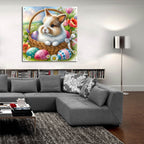 Bunny In Basket With Easter Eggs by Rey Klimt - 36x36 acrylic wall art in a room