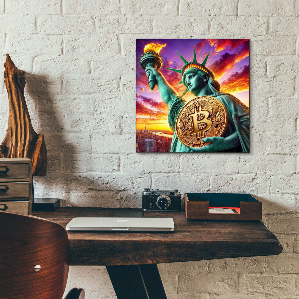 Bitcoin - Statue Of Liberty by Rey Klimt - 12x12 acrylic wall art in a room