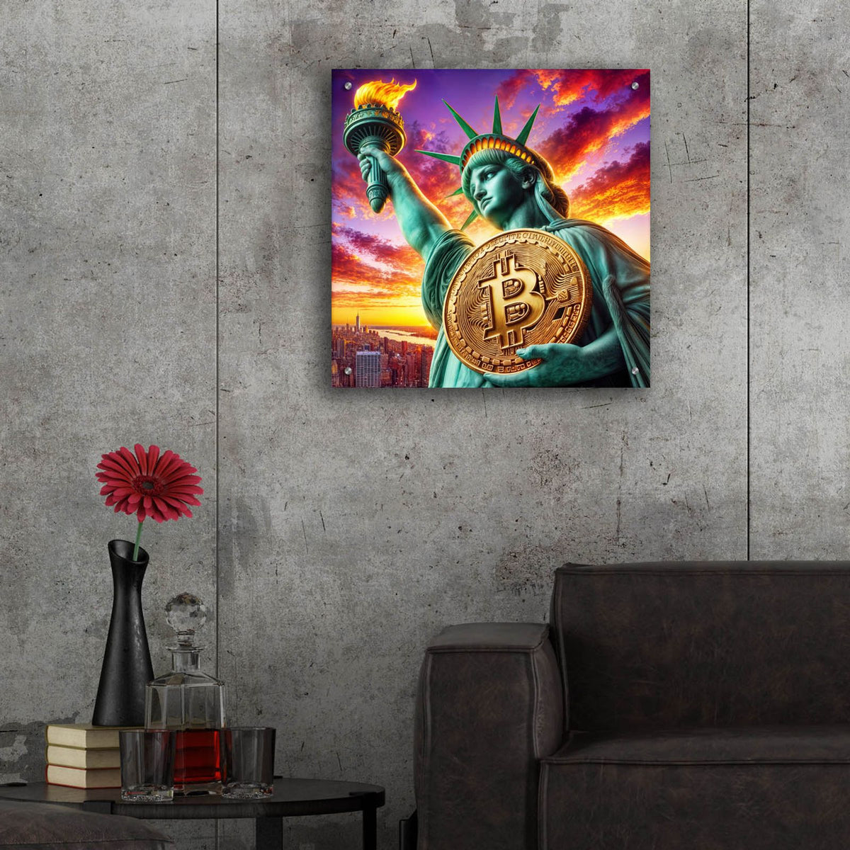 Bitcoin - Statue Of Liberty by Rey Klimt - 24x24 acrylic wall art in a room