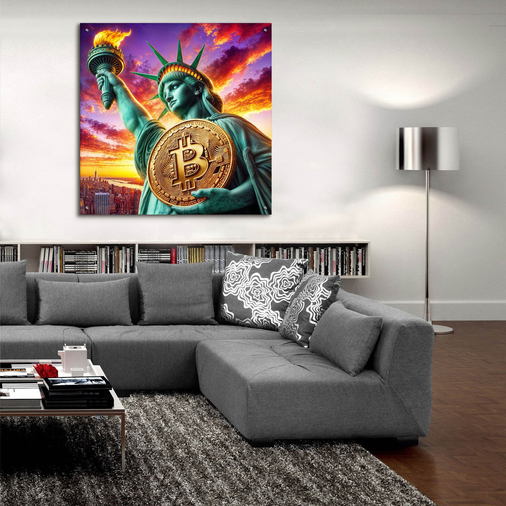 Bitcoin - Statue Of Liberty by Rey Klimt - 36x36 acrylic wall art in a room