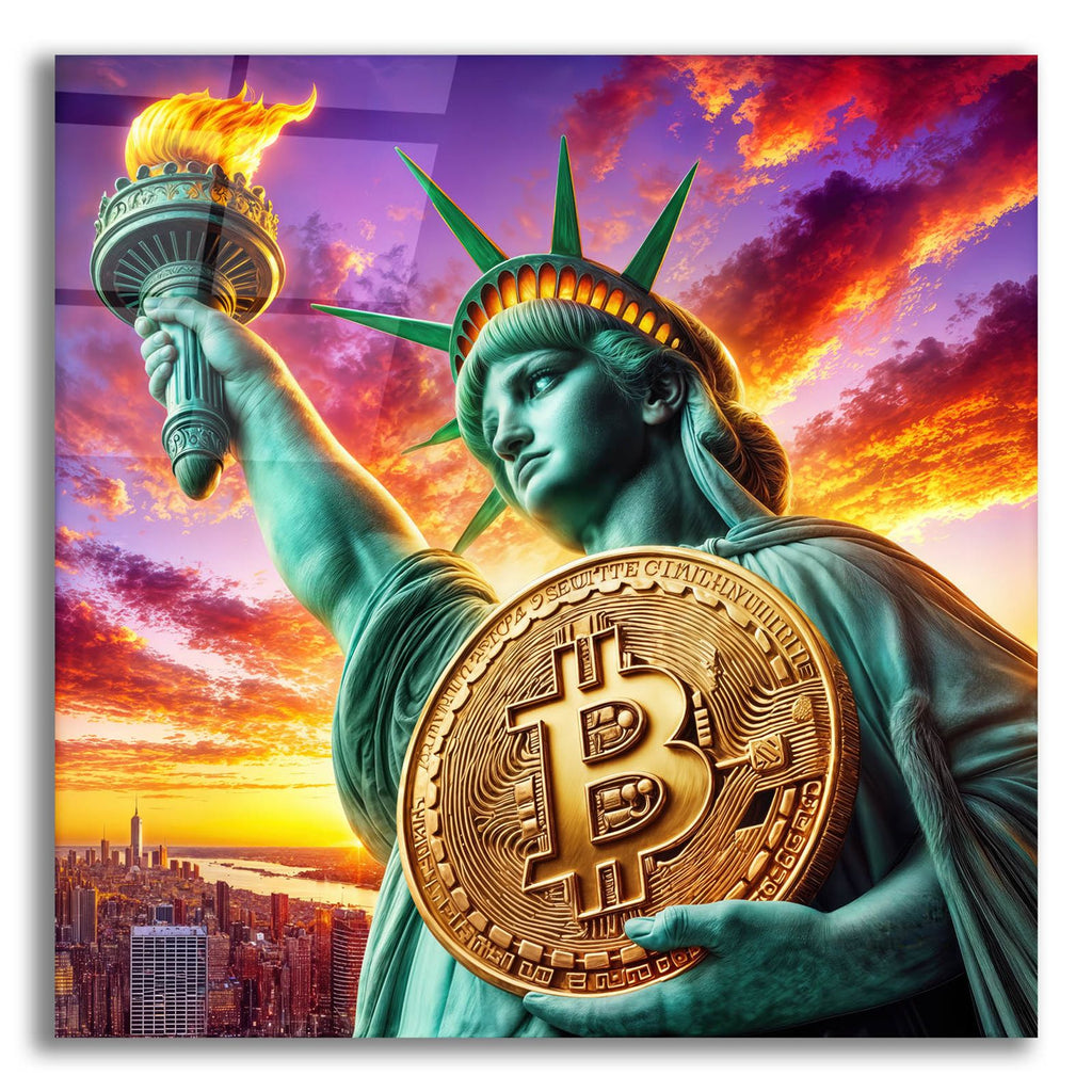 Bitcoin - Statue Of Liberty by Rey Klimt acrylic glass wall art