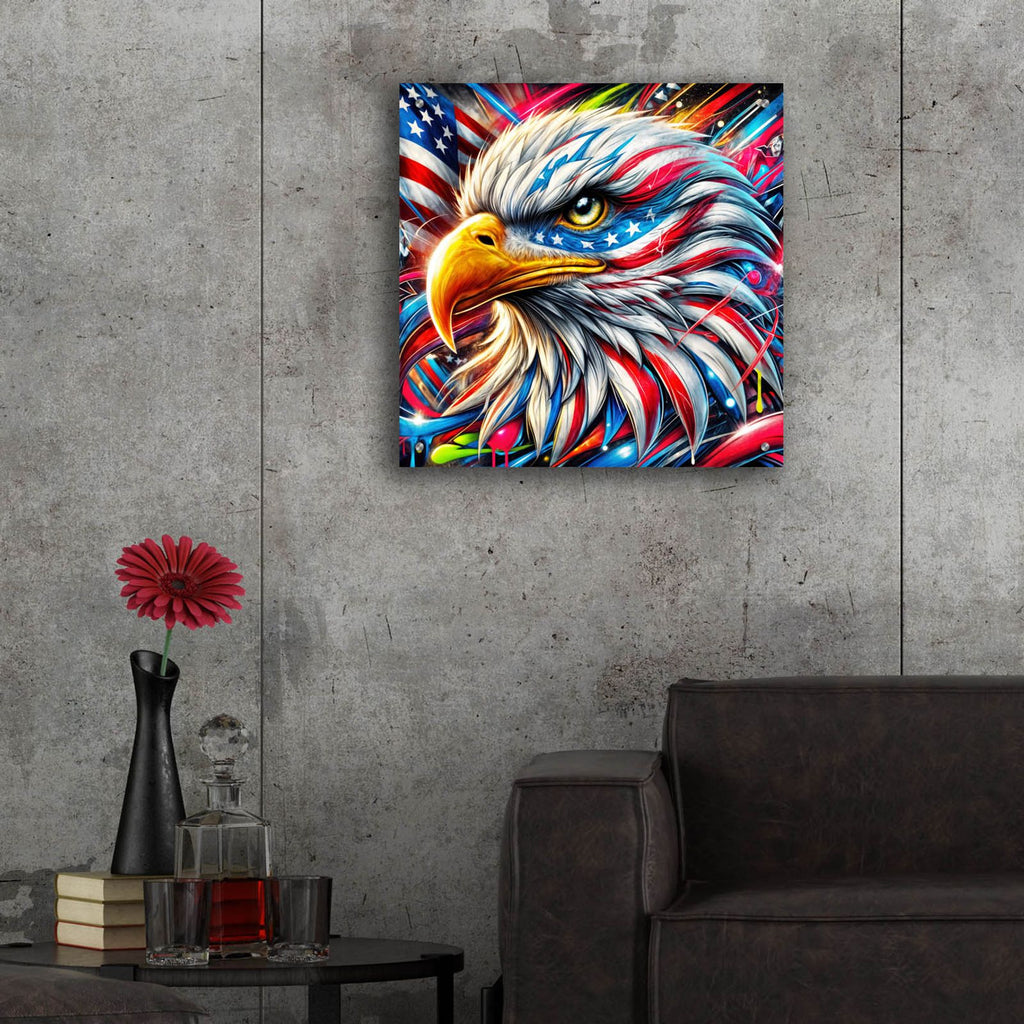 Bald Eagle Abstract by Rey Klimt - 24x24 acrylic wall art in a room