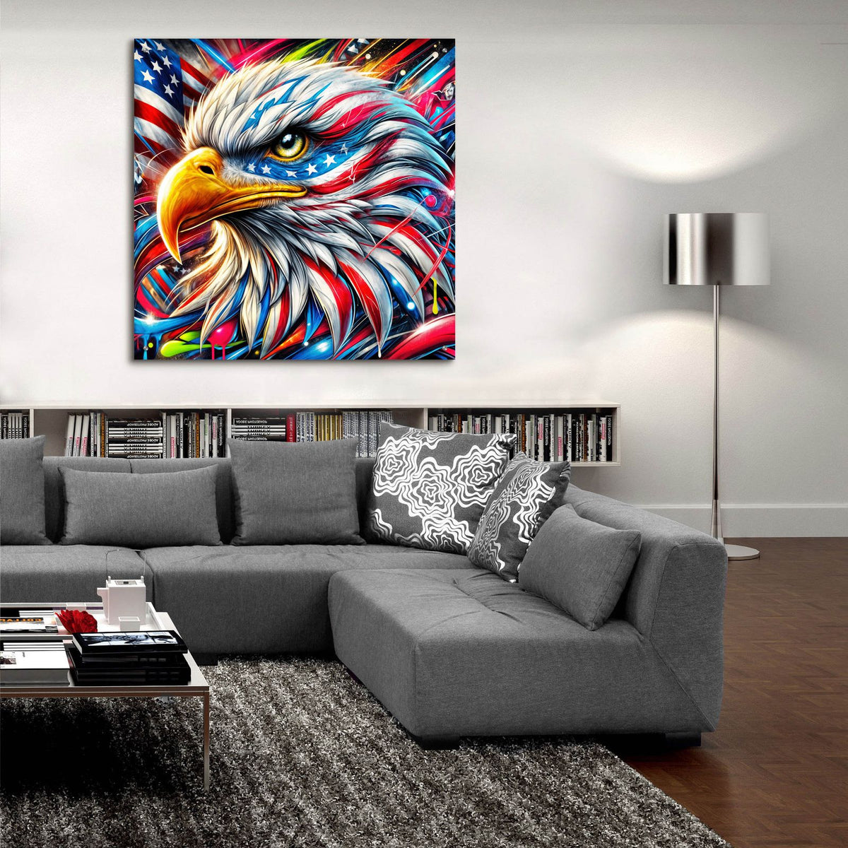 Bald Eagle Abstract by Rey Klimt - 36x36 acrylic wall art in a room