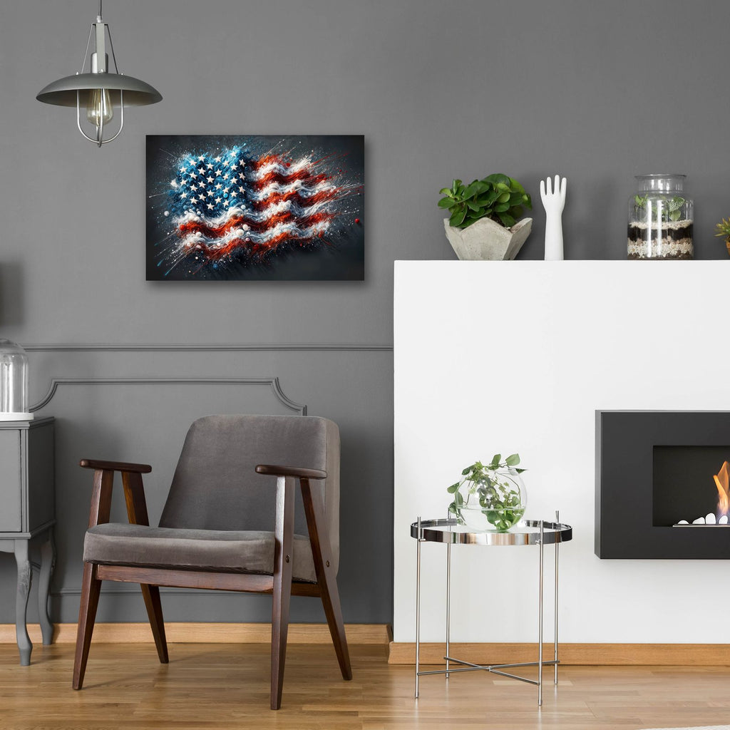 American Flag Paint Splash Style by Rey Klimt - 24x16 acrylic wall art in a room