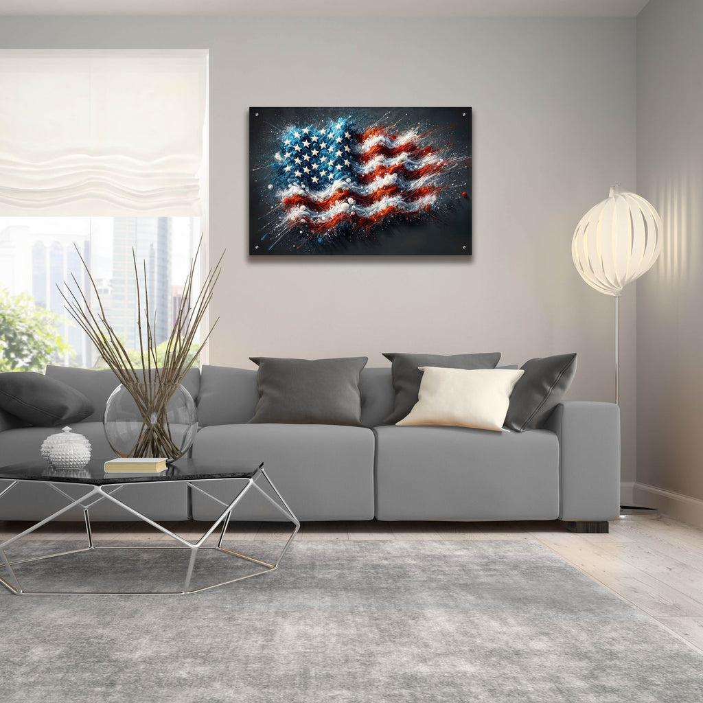 American Flag Paint Splash Style by Rey Klimt - 36x24 acrylic wall art in a room