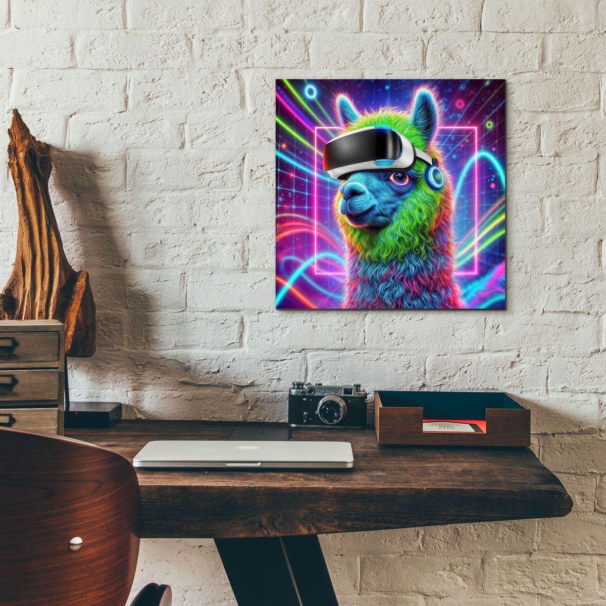 Alpaca Vr Headset by Rey Klimt - 12x12 acrylic wall art in a room