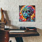 Alien's Portrait Vibrant Abstract by Rey Klimt - 12x12 acrylic wall art in a room