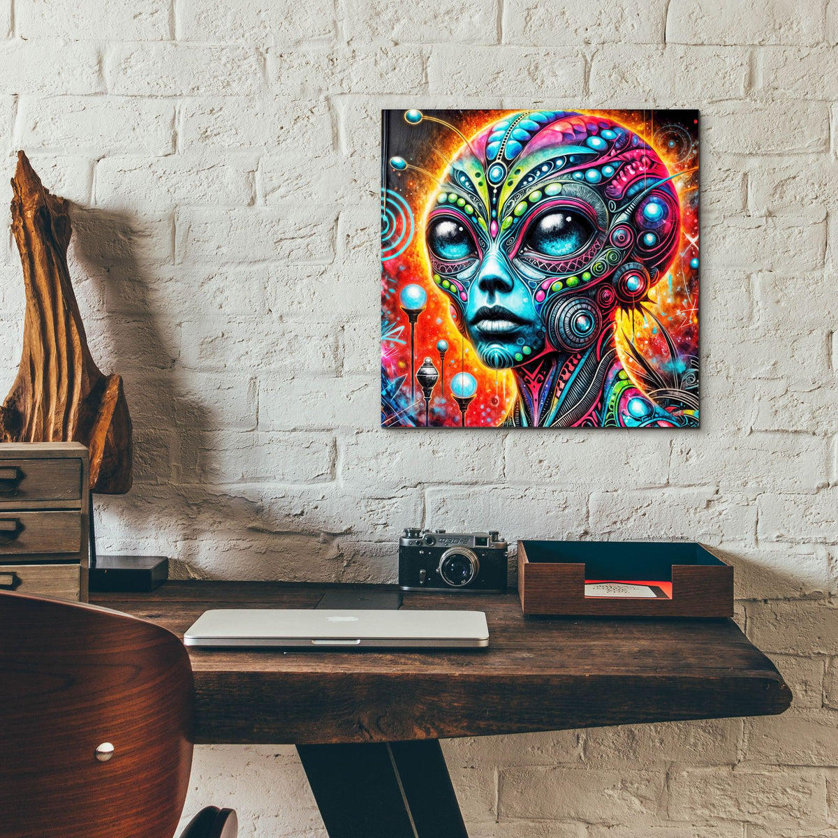 Alien's Portrait Vibrant Abstract by Rey Klimt - 12x12 acrylic wall art in a room