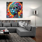 Alien's Portrait Vibrant Abstract by Rey Klimt - 36x36 acrylic wall art in a room