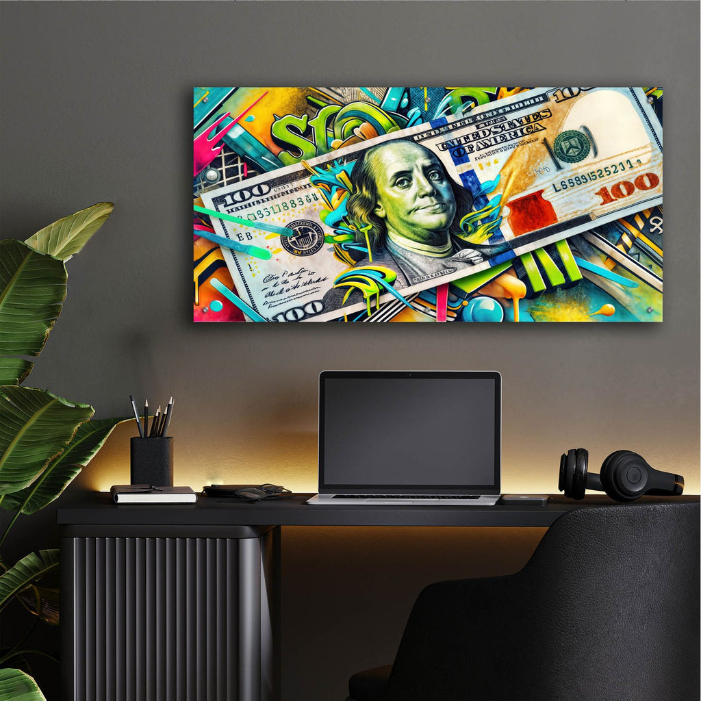 100$ Graffiti by Rey Klimt - 48x24 acrylic wall art in a room