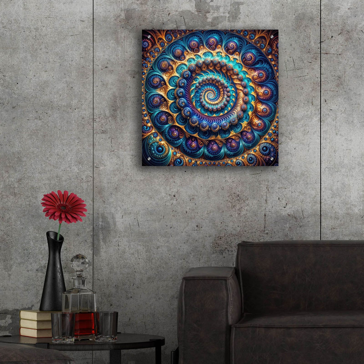 Blue & Gold Swirl by Rey Klimt - 24x24 acrylic wall art in a room