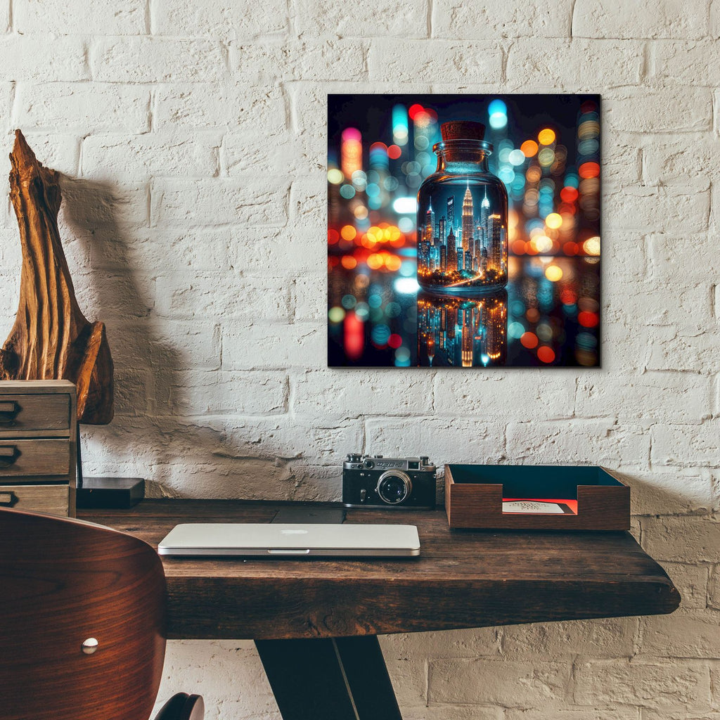 City In The Bottle by Rey Klimt - 12x12 acrylic wall art in a room