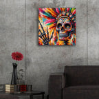 Colorful Skull With Feathers by Rey Klimt - 24x24 acrylic wall art in a room