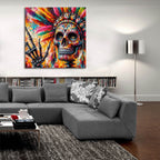 Colorful Skull With Feathers by Rey Klimt - 36x36 acrylic wall art in a room