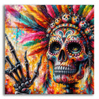 Colorful Skull With Feathers by Rey Klimt acrylic glass wall art