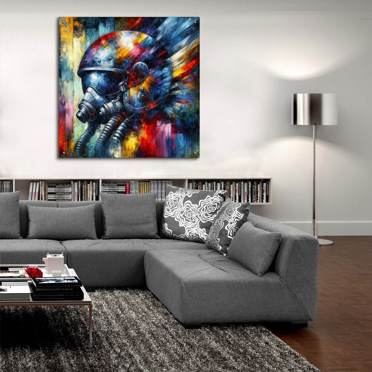 Fighter Pilot Abstract by Rey Klimt - 36x36 acrylic wall art in a room