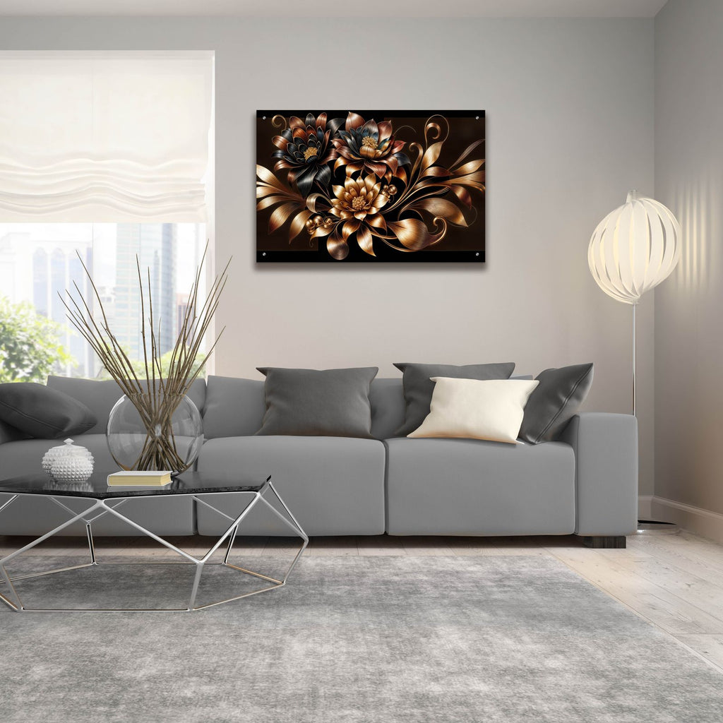 Gold Flowers by Rey Klimt - 36x24 acrylic wall art in a room