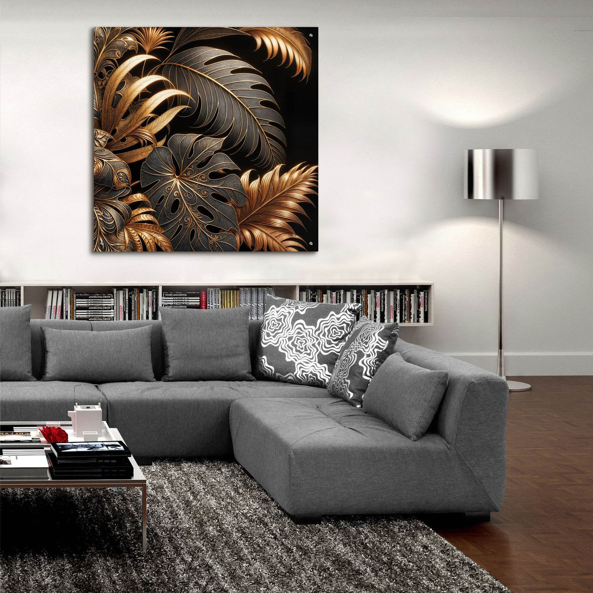 Golden Leaves by Rey Klimt - 36x36 acrylic wall art in a room