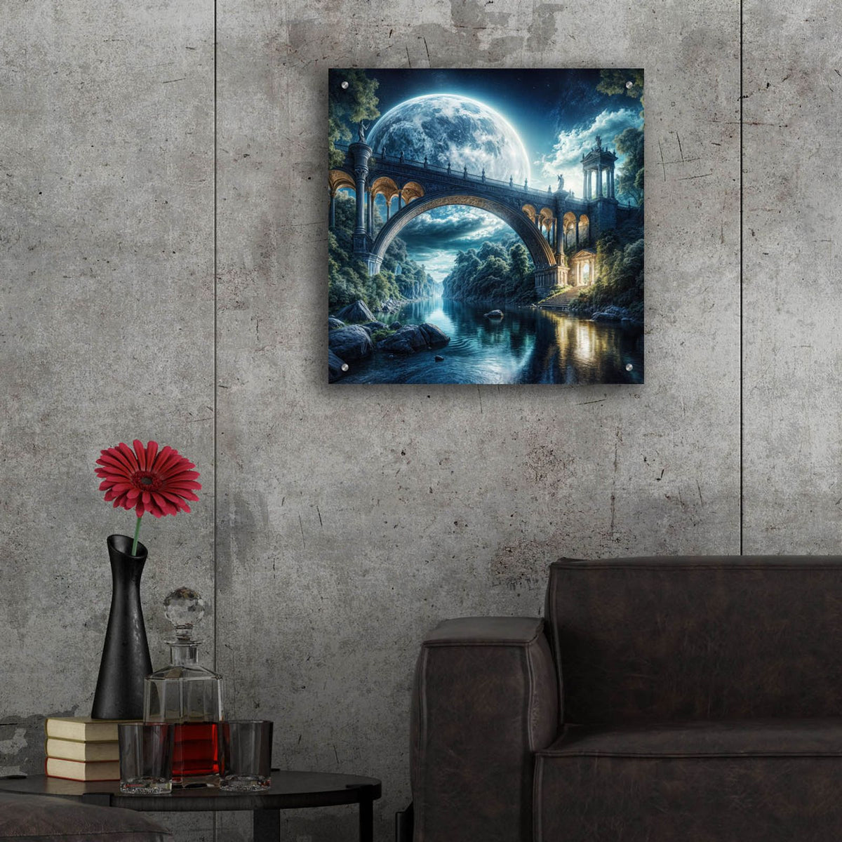 Moonlit River Scene by Rey Klimt - 24x24 acrylic wall art in a room