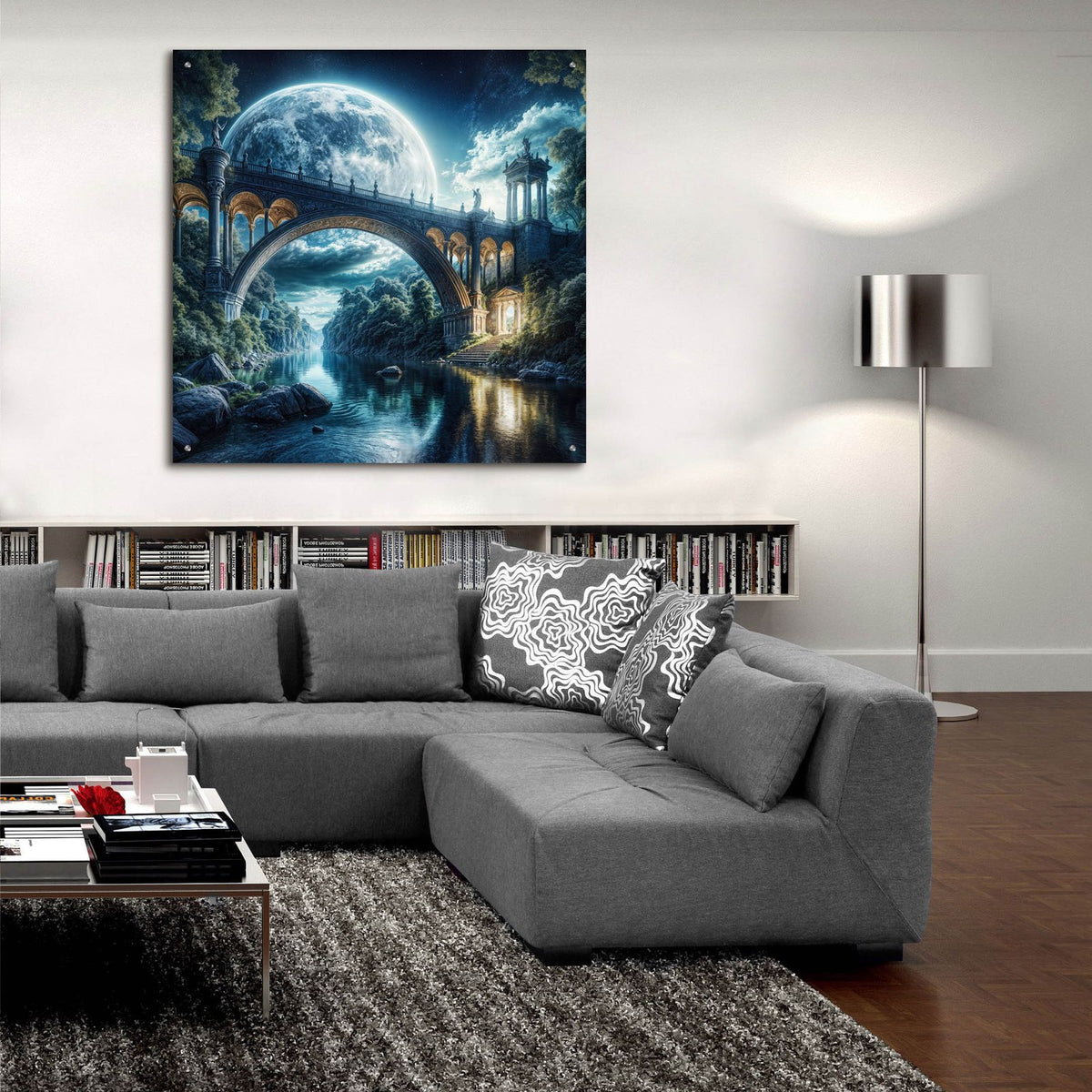 Moonlit River Scene by Rey Klimt - 36x36 acrylic wall art in a room
