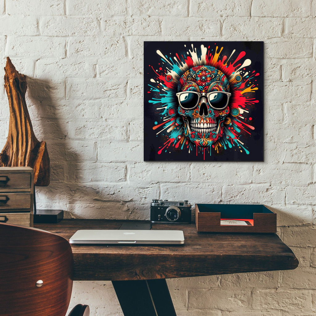 Paint Splash Skull by Rey Klimt - 12x12 acrylic wall art in a room