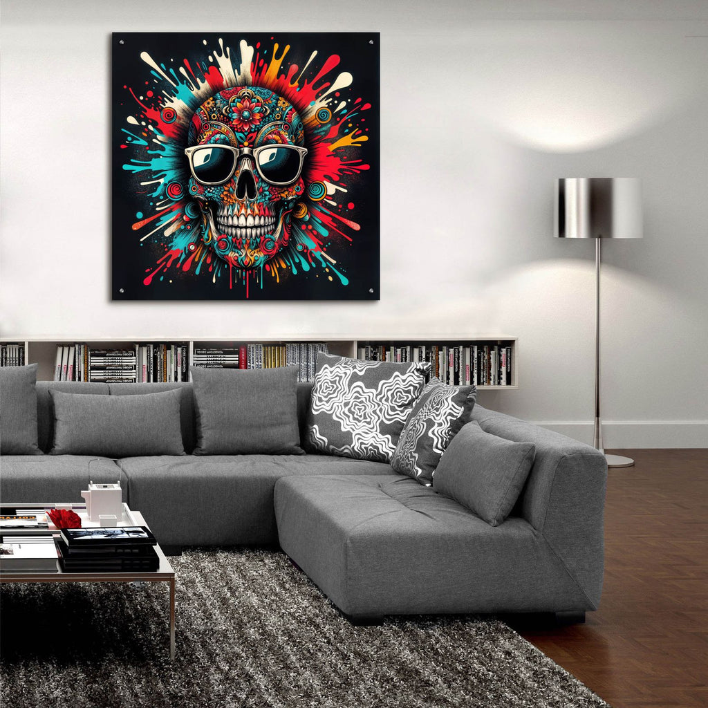 Paint Splash Skull by Rey Klimt - 36x36 acrylic wall art in a room