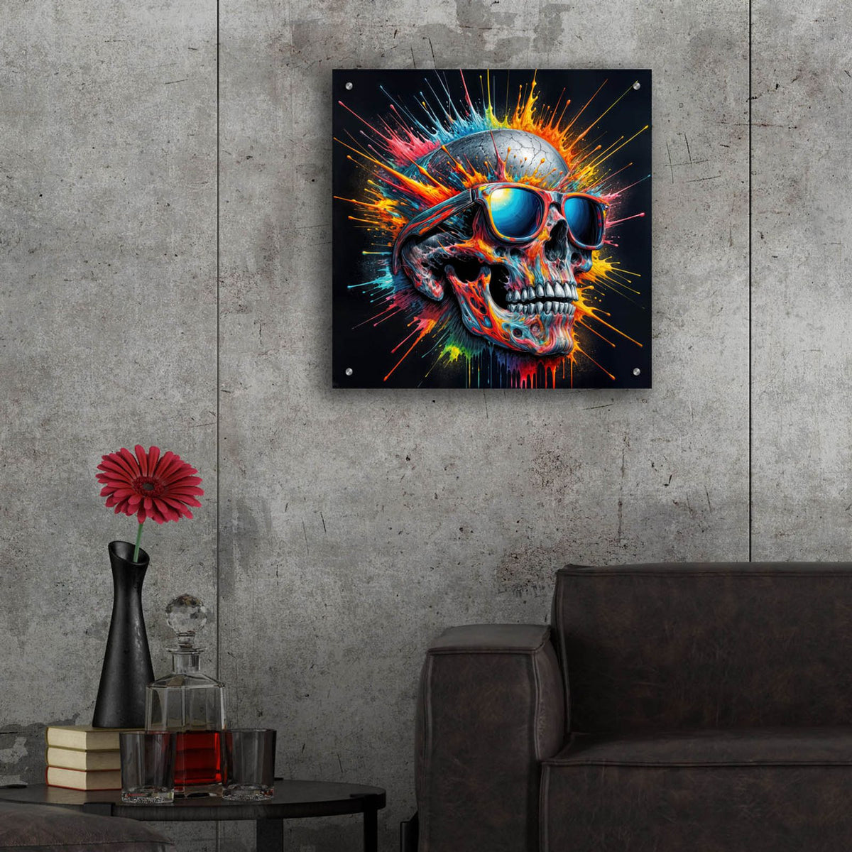 Skull In Sunglases by Rey Klimt - 24x24 acrylic wall art in a room