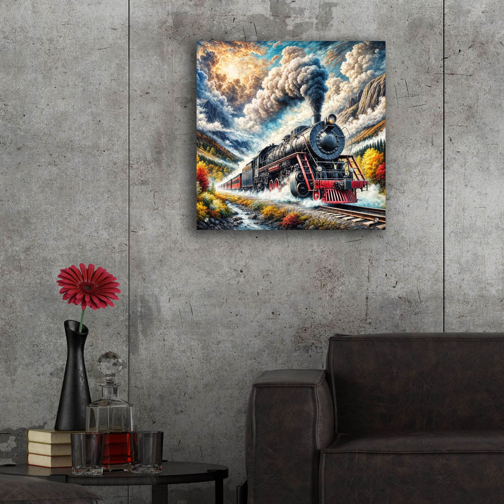 Steam Locomotive In Fall Colors by Rey Klimt - 24x24 acrylic wall art in a room