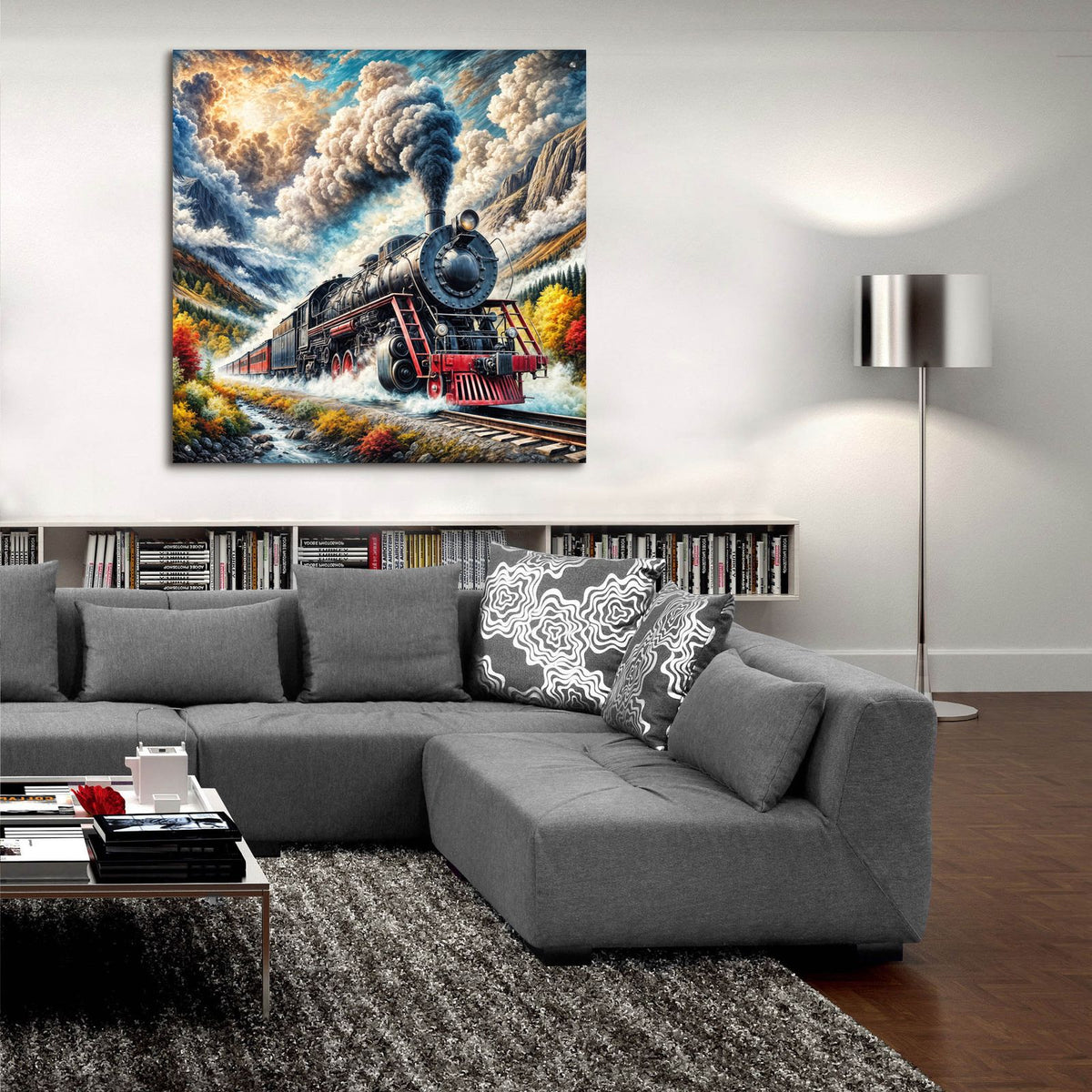 Steam Locomotive In Fall Colors by Rey Klimt - 36x36 acrylic wall art in a room