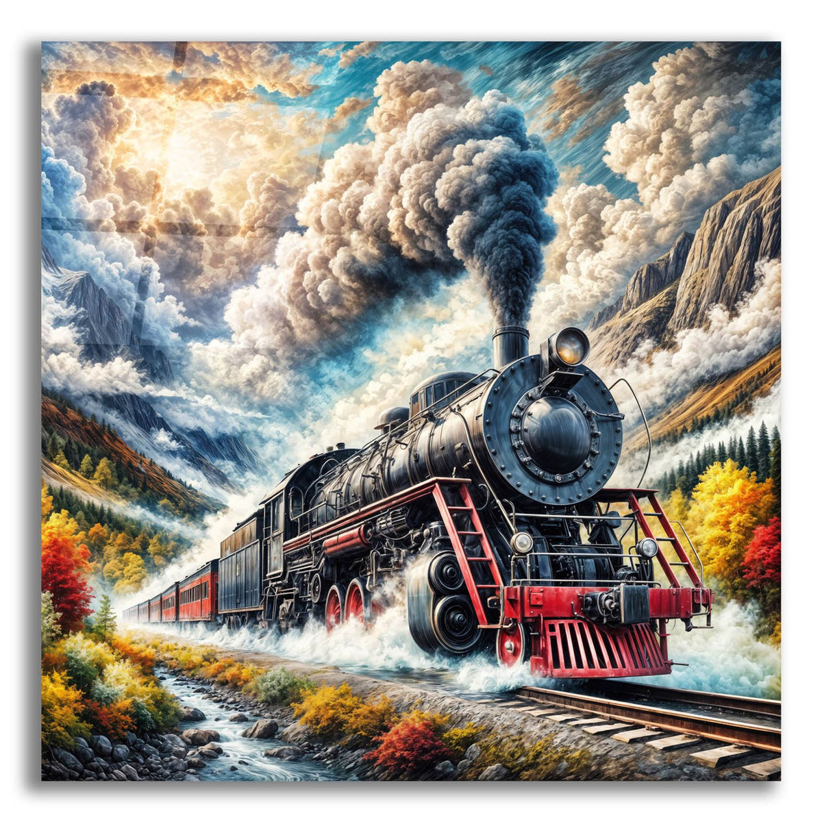 Steam Locomotive In Fall Colors by Rey Klimt acrylic glass wall art