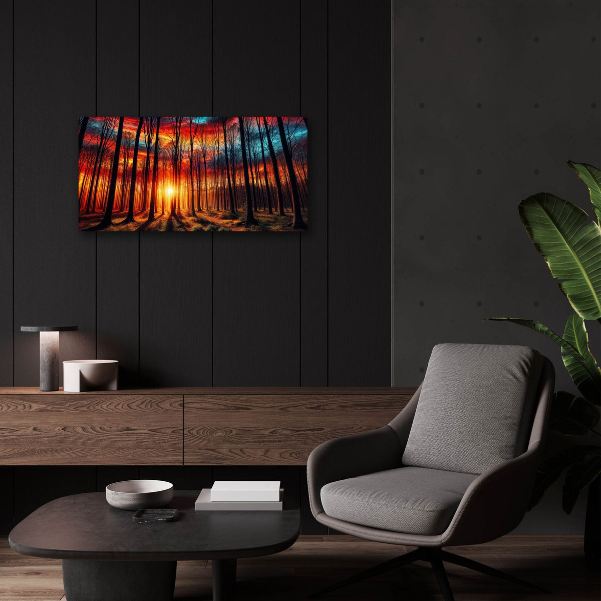 Sunset In Forest by Rey Klimt - 24x12 acrylic wall art in a room