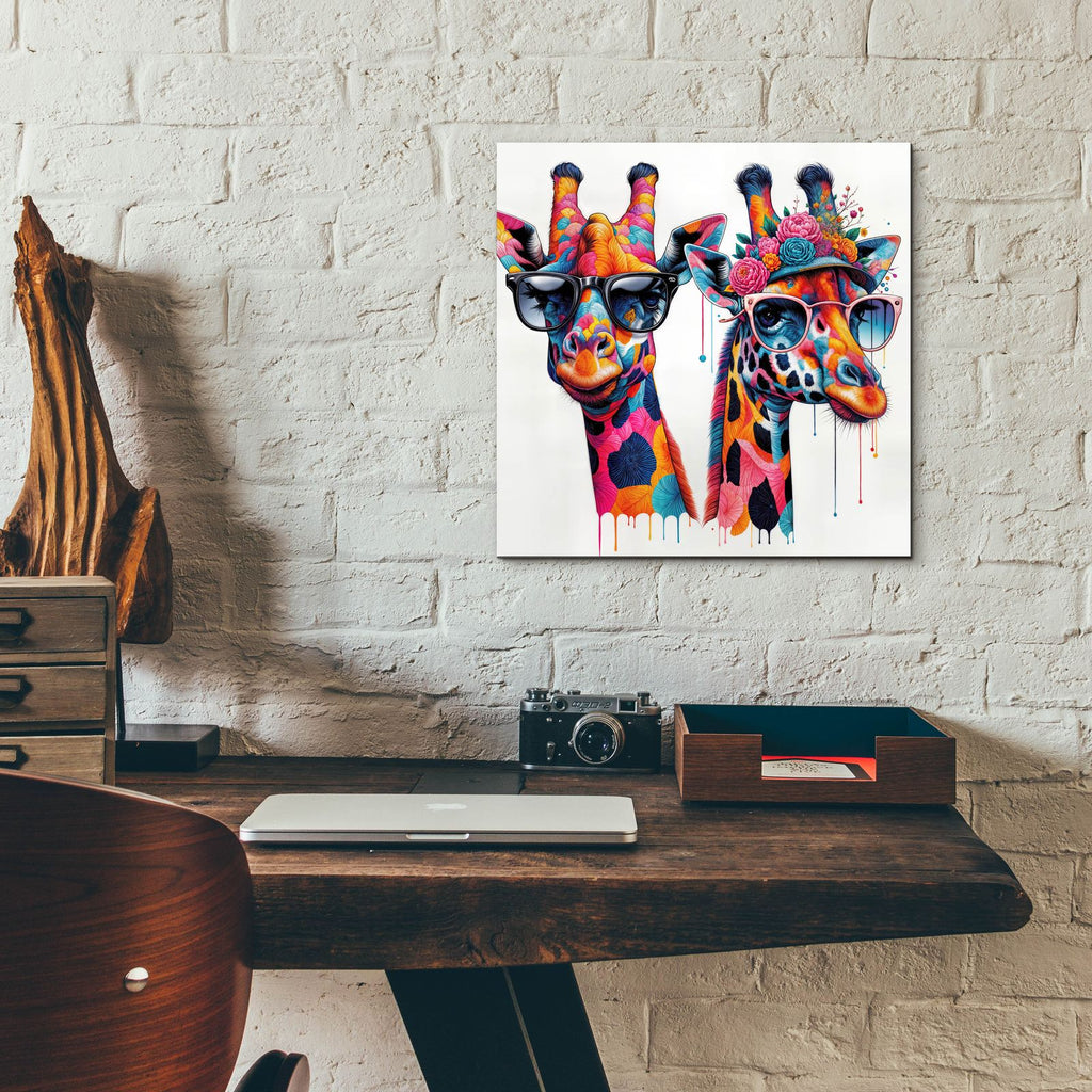 Two Giraffes In Sunglasses by Rey Klimt - 12x12 acrylic wall art in a room