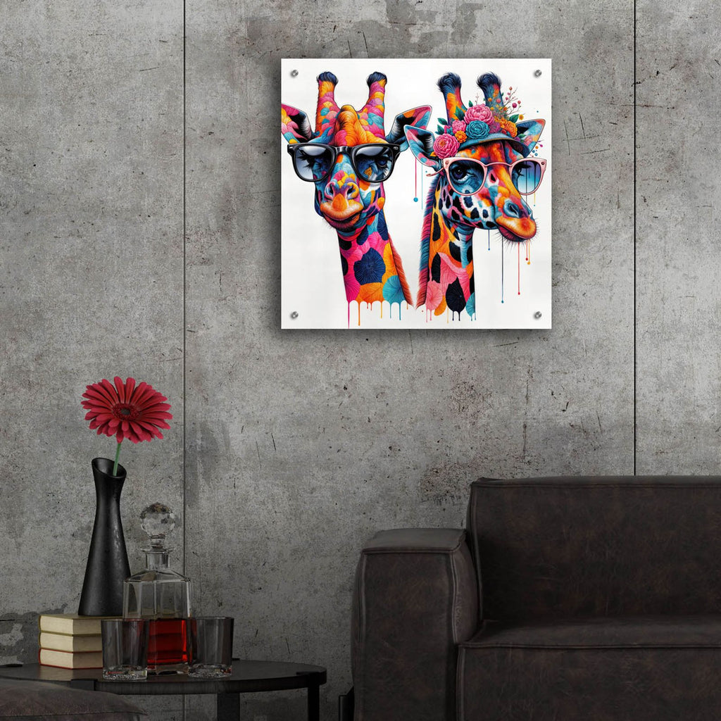 Two Giraffes In Sunglasses by Rey Klimt - 24x24 acrylic wall art in a room