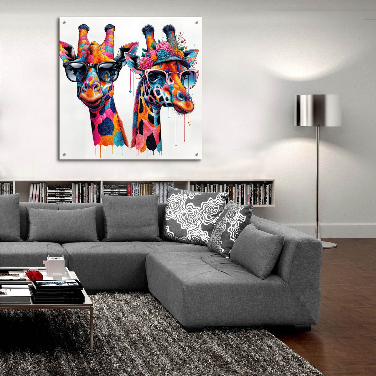 Two Giraffes In Sunglasses by Rey Klimt - 36x36 acrylic wall art in a room