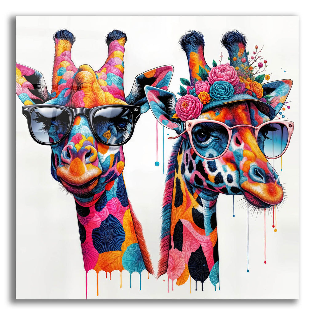 Two Giraffes In Sunglasses by Rey Klimt acrylic glass wall art