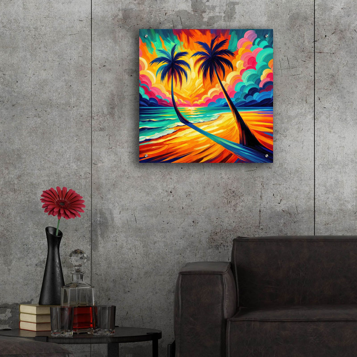 Two Palms by Rey Klimt - 24x24 acrylic wall art in a room
