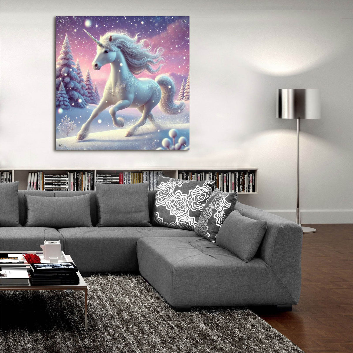 Unicorn Running by Rey Klimt - 36x36 acrylic wall art in a room