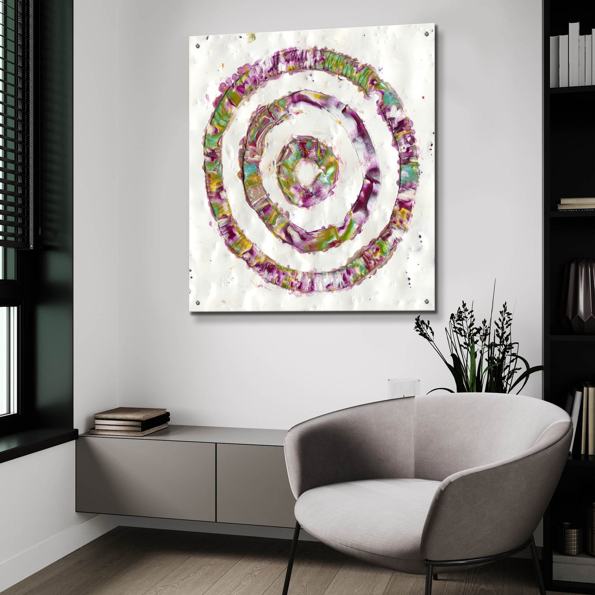 Smoke Rings 1 by Alicia Ludwig - 36x36 acrylic wall art in a room
