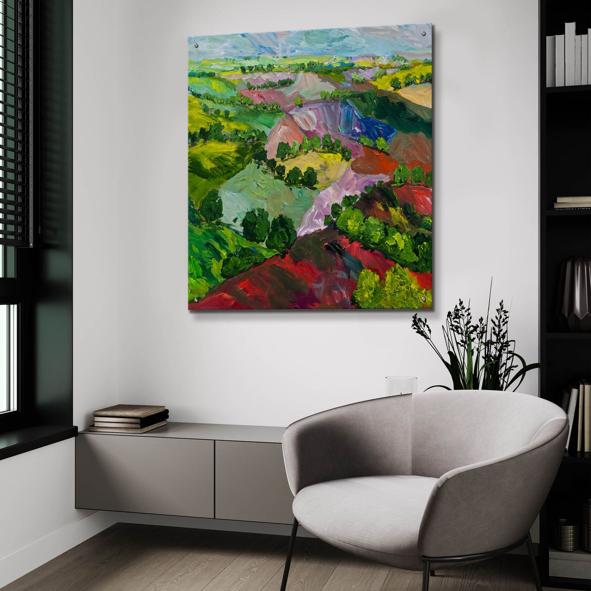 Deep Ridge Red Hill by Allan Friedlander - 36x36 acrylic wall art in a room