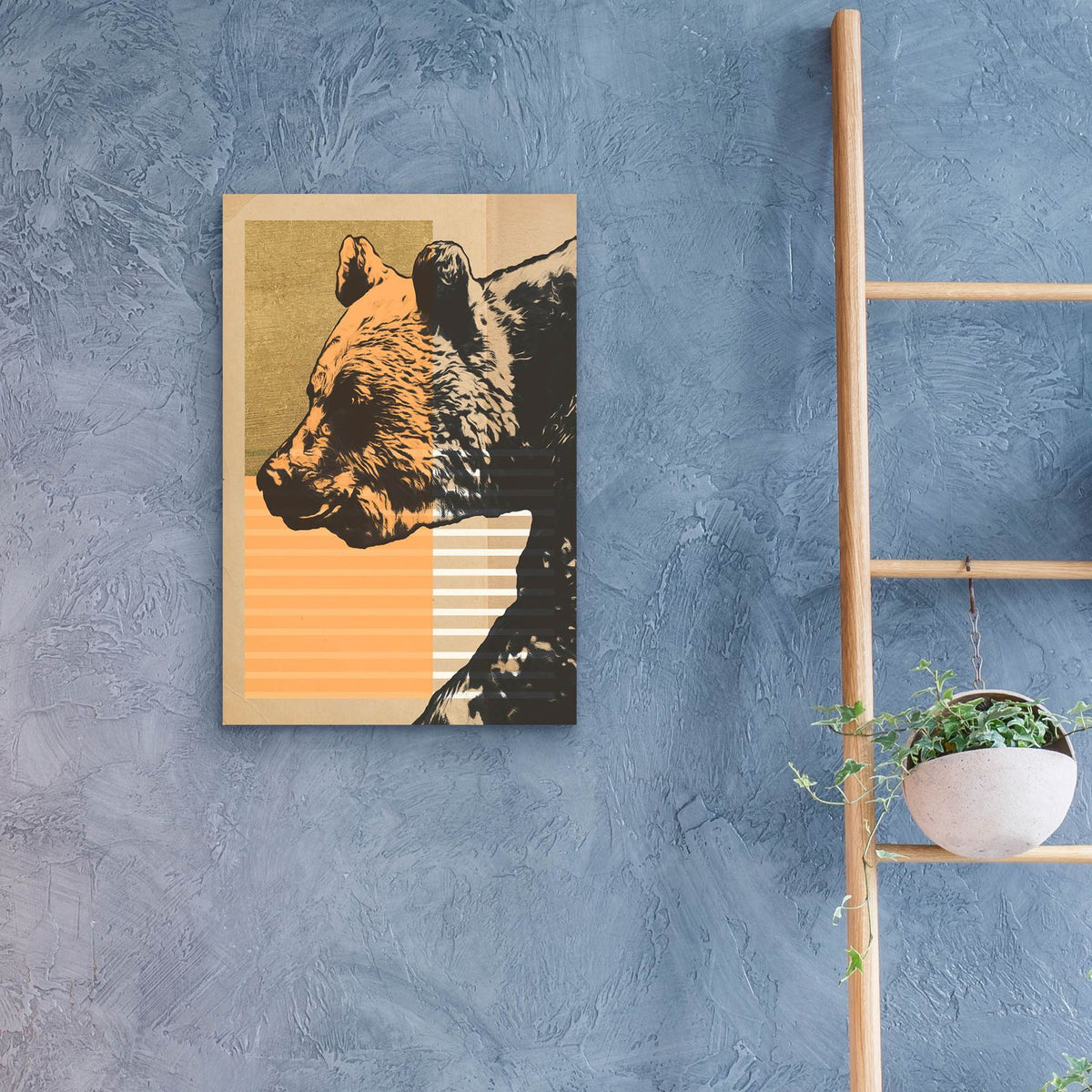 Gold Geometric Bear 1 by Alonzo Saunders - 16x24 acrylic wall art in a room