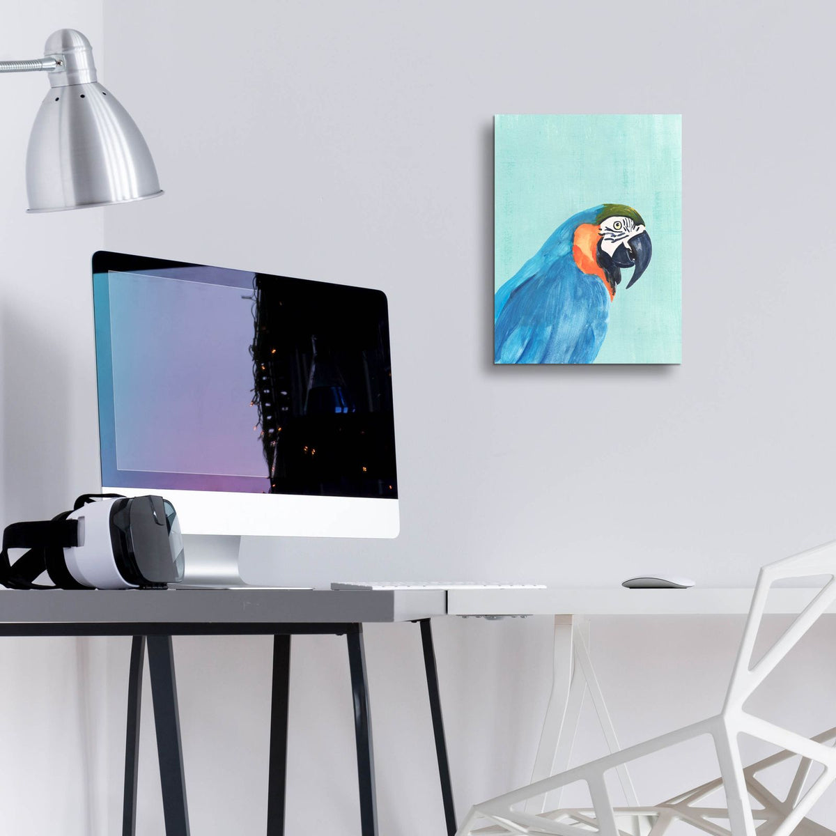 Exotic Bird On Blue 1 by Annie Warren - 12x16 acrylic wall art in a room