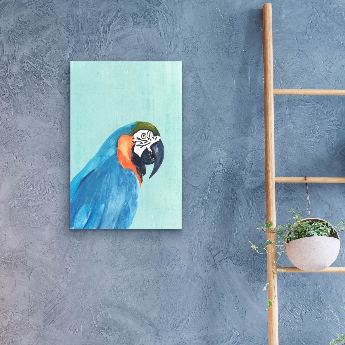 Exotic Bird On Blue 1 by Annie Warren - 16x24 acrylic wall art in a room