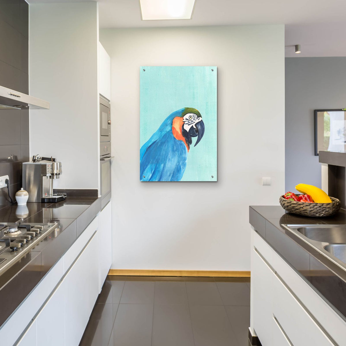 Exotic Bird On Blue 1 by Annie Warren - 24x36 acrylic wall art in a room