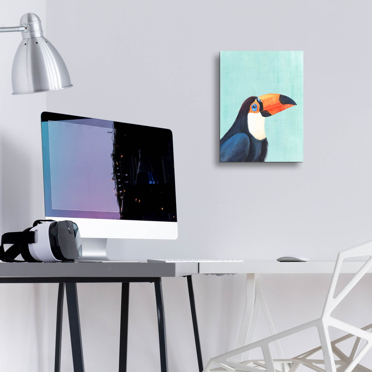 Exotic Bird On Blue 2 by Annie Warren - 12x16 acrylic wall art in a room