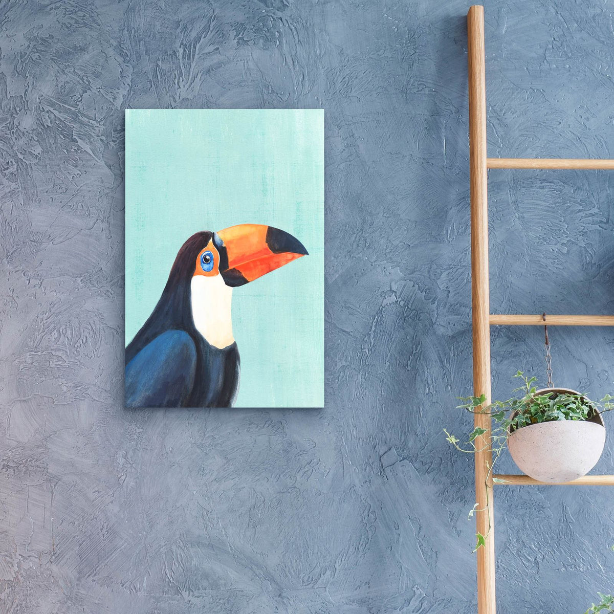 Exotic Bird On Blue 2 by Annie Warren - 16x24 acrylic wall art in a room